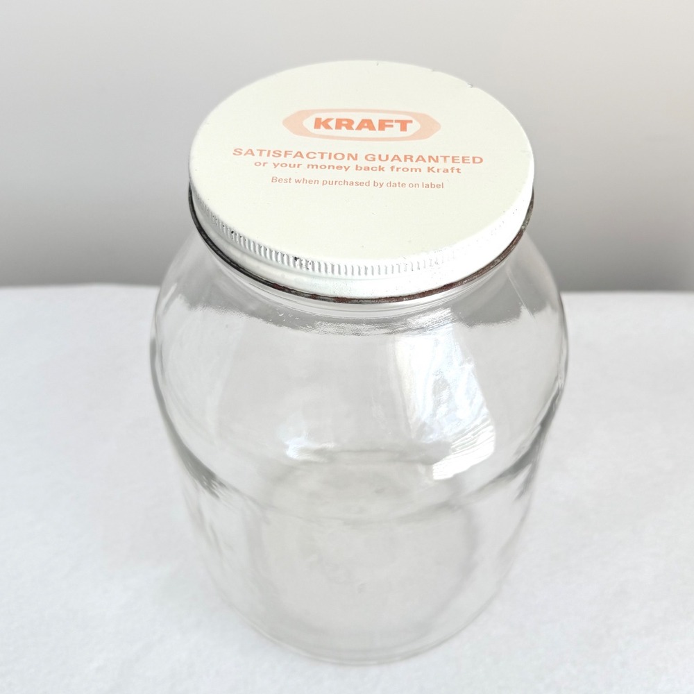 Vintage‎ Kraft Glass Mayonnaise Jar w Original White Metal Lid 7" Kitchen Decor